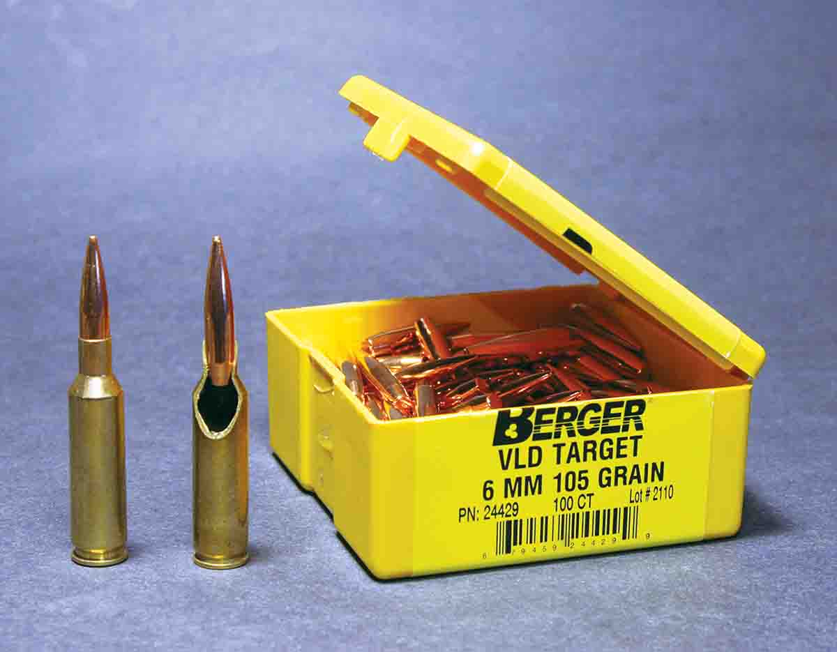 David Tubb created his 6XC cartridge by necking up and pushing back the shoulder of the .22-250, then blowing out the body with a 30-degree shoulder. This allows even long, heavy, high-BC bullets to be seated without encountering the dreaded “donut.”